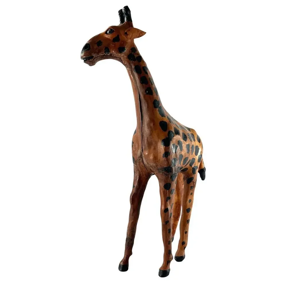 Hand Carved Leather Giraffe Figurine 15” African Safari Animal Sculpture Kenya